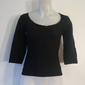 Womens Rayure Paris Black Textured 3/4 Sleeve Top 3 US/M *